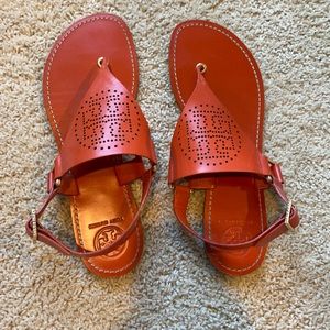 Tory Burch Perforated Orange Thong Sandal